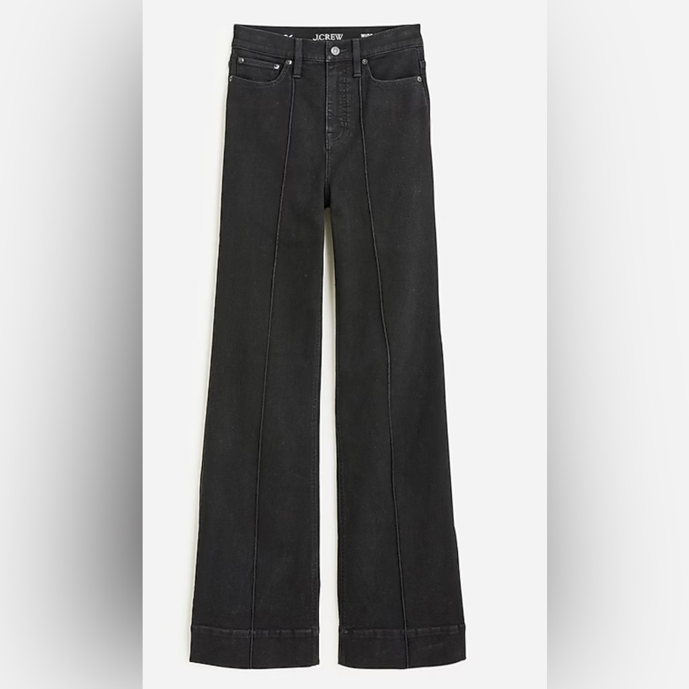 J. Crew Pintuck denim wide leg trouser in black size 28 NWOT
